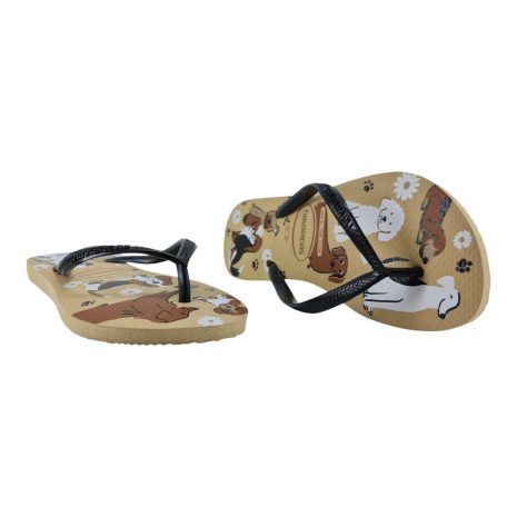 chinelo feminino havaianas slim pets DOURADO-PRETO