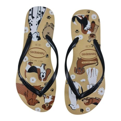 chinelo feminino havaianas slim pets DOURADO-PRETO