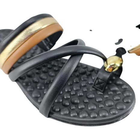 rasteira feminina modare PRETO-DOURADO