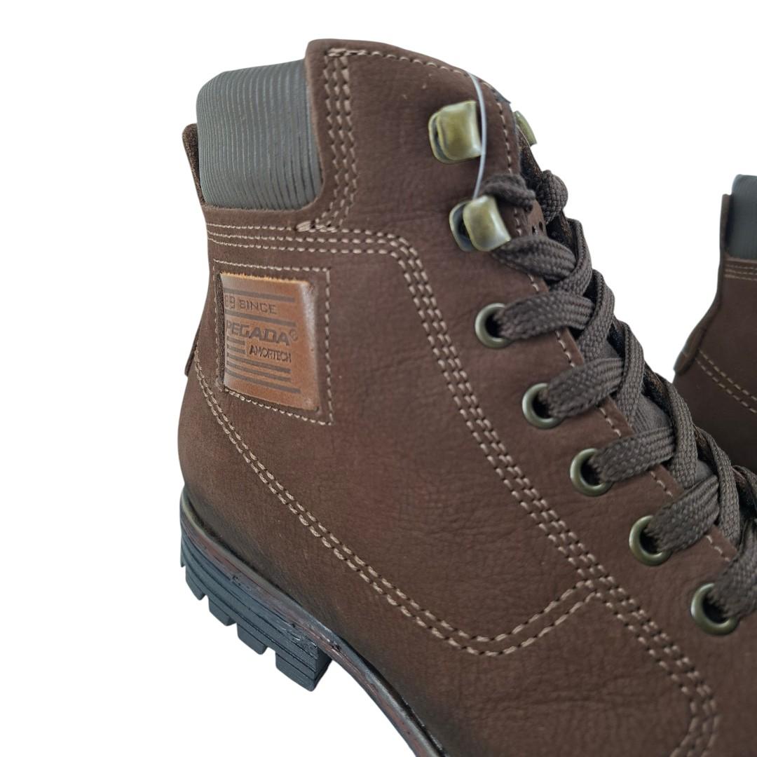 bota coturno masculina pegada em couro CASTANHO-BRAWN